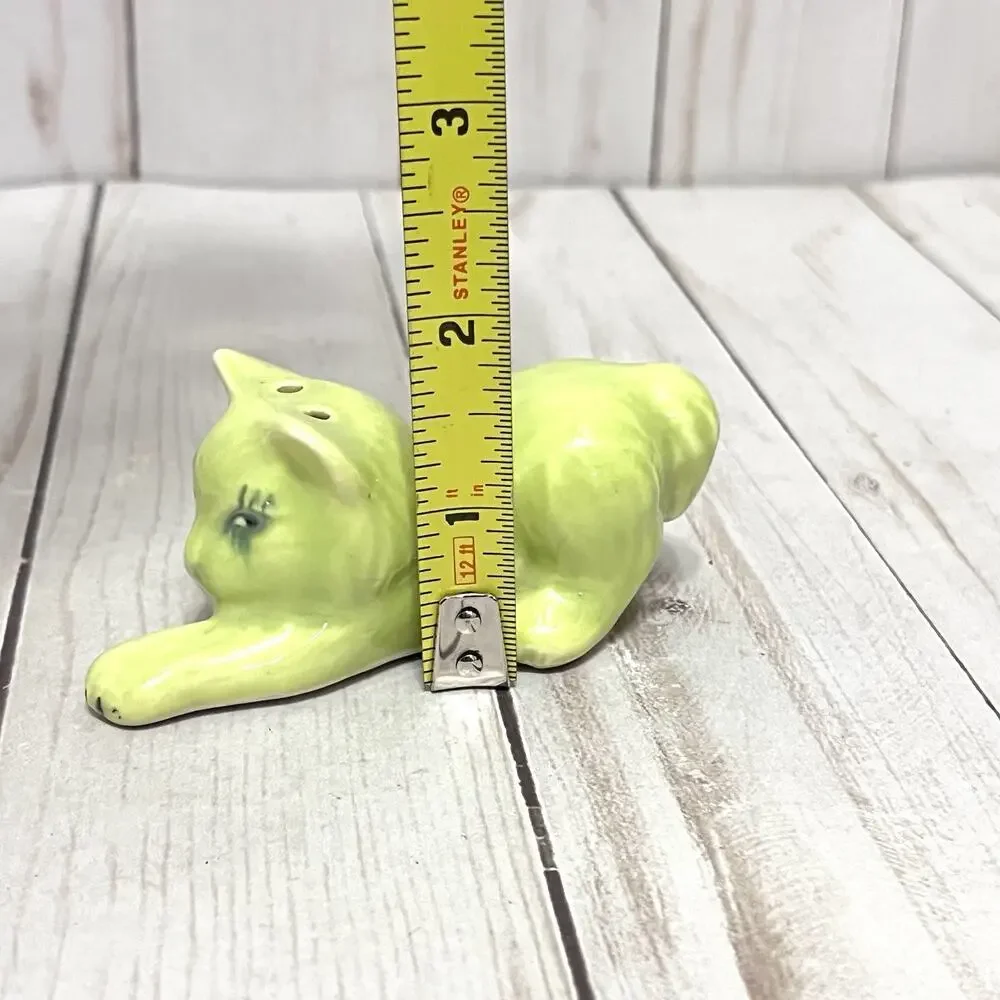Vintage Kitsch Kitten Yellow Green Retro Prowling Cat Salt Shaker MCM Figurine